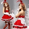 赤×白・ふんわりボリュームスカートのバニーワンピース(コスプレ衣装)